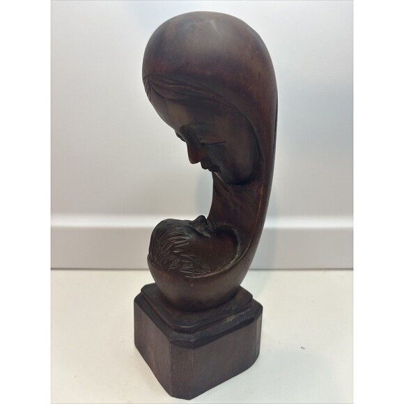 Mother and Child sculpture wooden hand carved Decour items - Picture 1 of 9